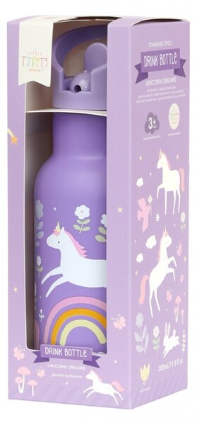 A Little Lovely Company - nerezová lahev na pití, 350 ml - jednorožci a duha