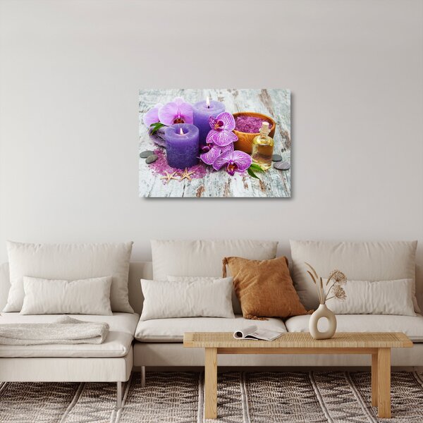 Skleněný obraz orchideí a svíček (70x50 cm)