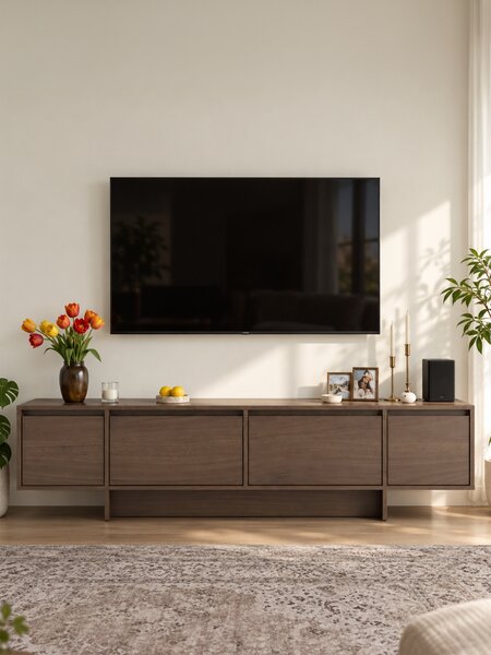 Skříňka RTV čtyřdveřová Zolia 180 cm na soklu - ořech elegant