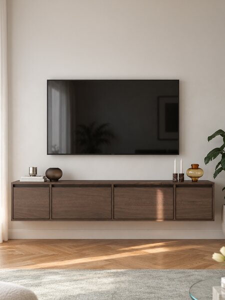 Závěsná TV skříňka Zolia 180 cm čtyřdveřová - ořech elegant