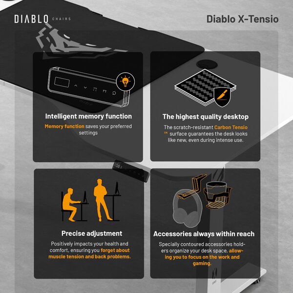 Výškově Nastavitelný Pracovní Stůl Diablo X-Tensio 1600 Bílý