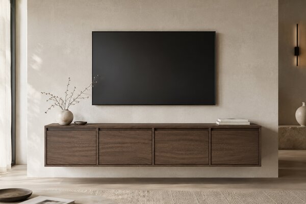 Závěsná TV skříňka Zolia 180 cm čtyřdveřová - ořech elegant