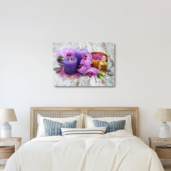 Skleněný obraz orchideí a svíček (70x50 cm)