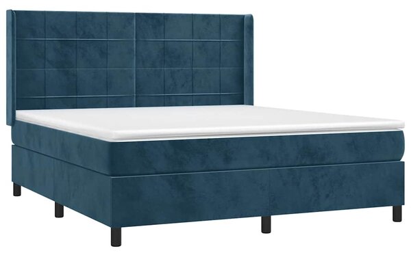 Box spring postel s matrací a LED tmavě modrá 160x200 cm samet 3139575