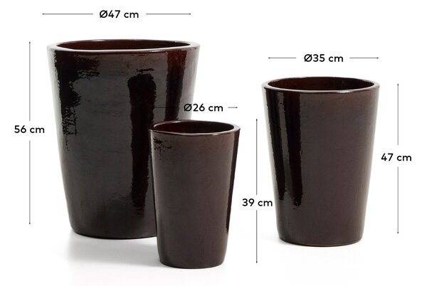 Kave Home Set tří hnědých zahradních květináčů Rotja ⌀ 26/35/47 cm
