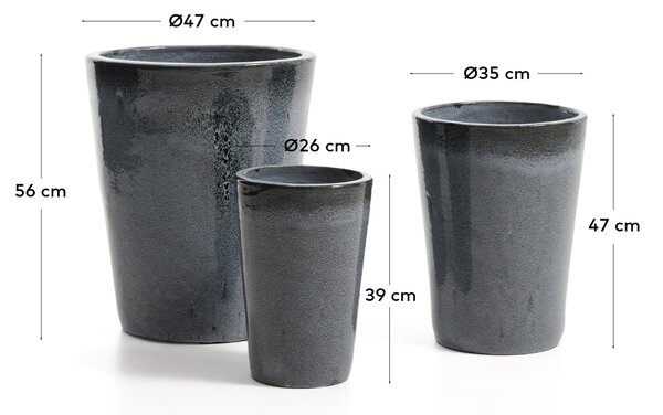 Kave Home Set tří modrých zahradních květináčů Rotja ⌀ 26/35/47 cm