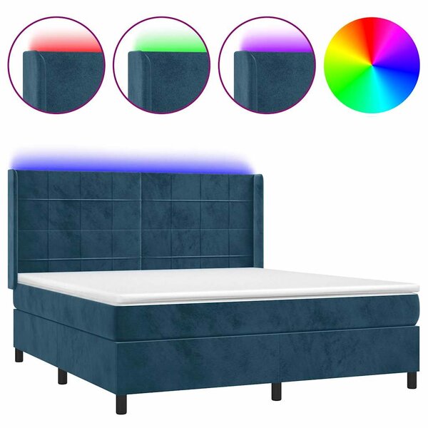Box spring postel s matrací a LED tmavě modrá 160x200 cm samet 3139575