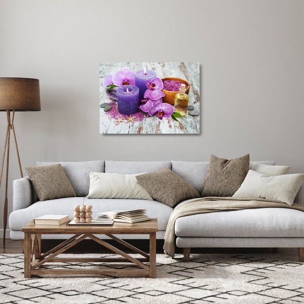 Skleněný obraz orchideí a svíček (70x50 cm)