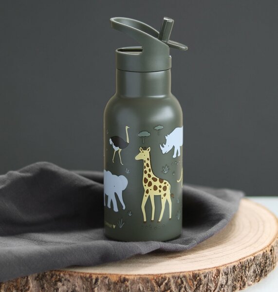 A Little Lovely Company - nerezová lahev na pití, 350 ml - zvířata ze savany