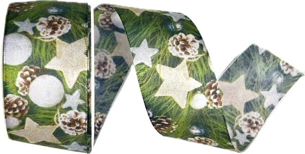 Stuha vánoční taftová CHRISTMAS TIME zelená 40mm x 2m (7,50 Kč/m)