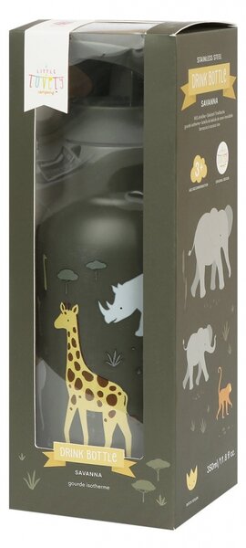 A Little Lovely Company - nerezová lahev na pití, 350 ml - zvířata ze savany