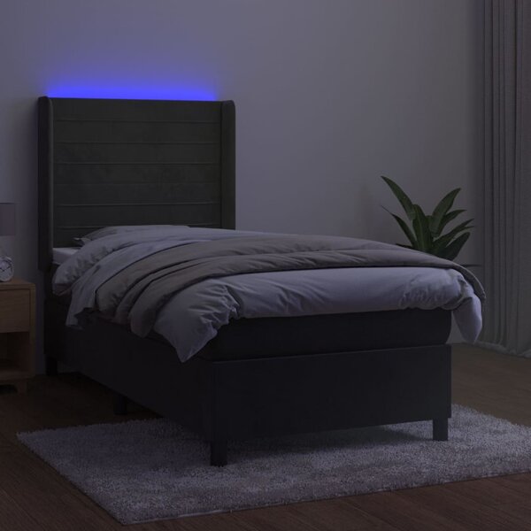 Box spring postel s matrací a LED tmavě šedá 80 x 200 cm samet 3139590