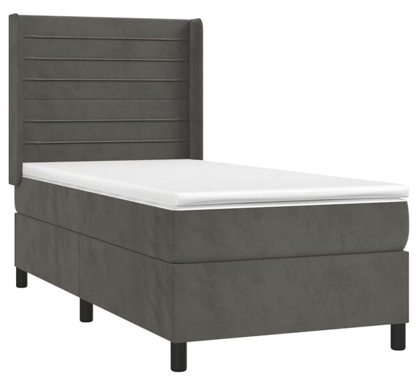 Box spring postel s matrací a LED tmavě šedá 80 x 200 cm samet 3139590