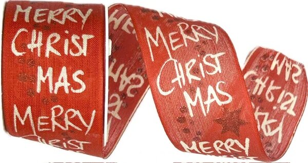 Vánoční stuha látková MERRY CHRISTMAS RED červená 40mm x 2m (14,- Kč/m)
