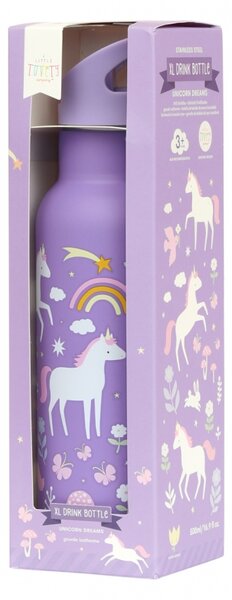 A Little Lovely Company - nerezová lahev na pití, 500 ml - jednorožci a duha