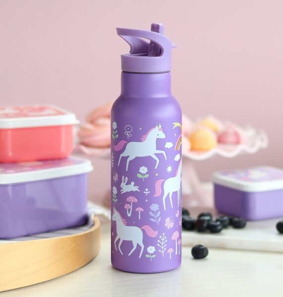 A Little Lovely Company - nerezová lahev na pití, 500 ml - jednorožci a duha