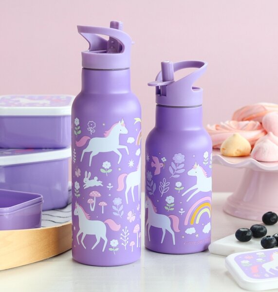 A Little Lovely Company - nerezová lahev na pití, 500 ml - jednorožci a duha