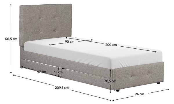 Jednolůžková postel 90 cm Duodecimo 1 (světle šedá) (s roštem) (s úl. prostorem)