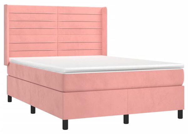 Box spring postel s matrací a LED růžová 140x190 cm samet 3139624