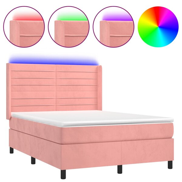 Box spring postel s matrací a LED růžová 140x190 cm samet 3139624