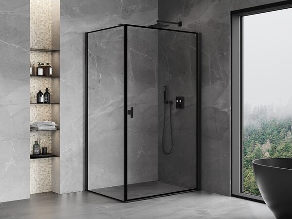 Mexen Mist-B, 1-křídlý ​​výklopný sprchový kout, pravý, 100 x 70 cm, čiré sklo-černý rám, 8A2T-100-070-70-70-P