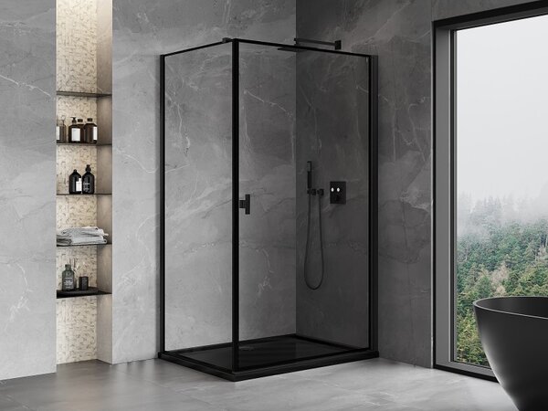 Mexen Mist-B, 1-křídlý ​​výklopný sprchový kout, pravý, 100 x 70 cm, čiré sklo-černý rám, 8A2T-100-070-70-70-P