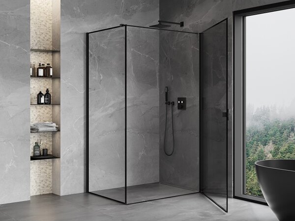Mexen Mist-B, 1-křídlý ​​výklopný sprchový kout, pravý, 100 x 70 cm, čiré sklo-černý rám, 8A2T-100-070-70-70-P