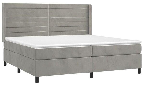 Box spring postel s matrací a LED světle šedá 200x200 cm samet 3139643