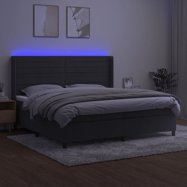 Box spring postel s matrací a LED tmavě šedá 200x200 cm samet 3139644