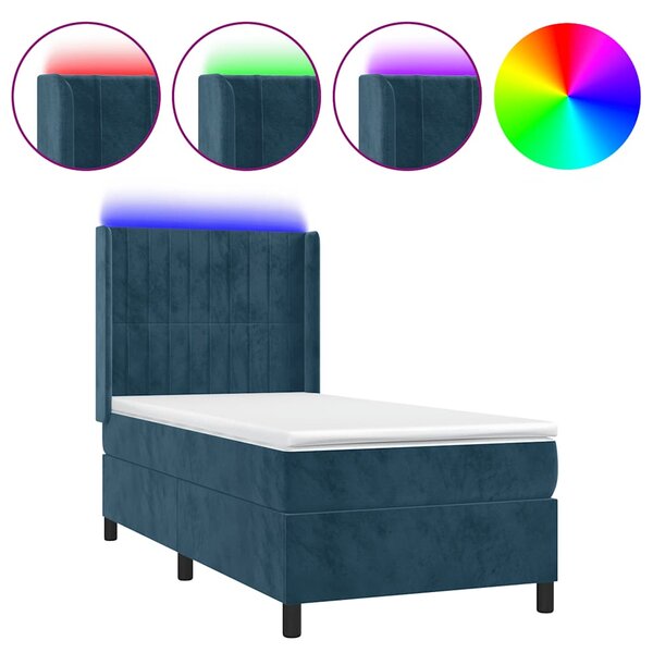 Box spring postel s matrací a LED tmavě modrá 80 x 200 cm samet 3139653