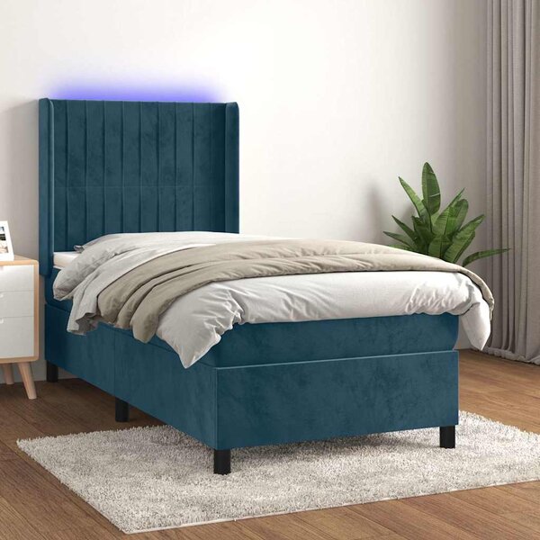 Box spring postel s matrací a LED tmavě modrá 80 x 200 cm samet 3139653