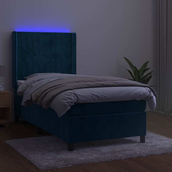 Box spring postel s matrací a LED tmavě modrá 80 x 200 cm samet 3139653