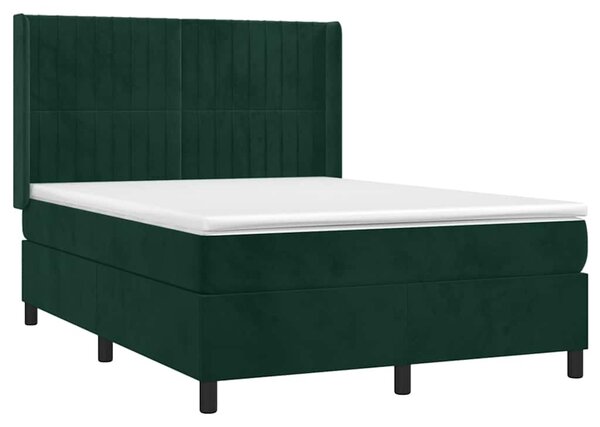 Box spring postel s matrací a LED tmavě zelená 140x190 cm samet 3139682