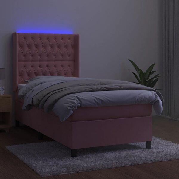 Box spring postel s matrací a LED růžová 80 x 200 cm samet 3139714