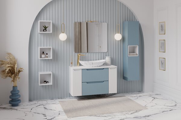 Comad Koupelnová skříňka pod deskové umyvadlo s košem na prádlo Nova Denim/Nova White 100 denim/bílá