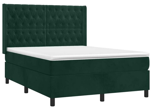 Box spring postel s matrací a LED tmavě zelená 140x190 cm samet 3139742