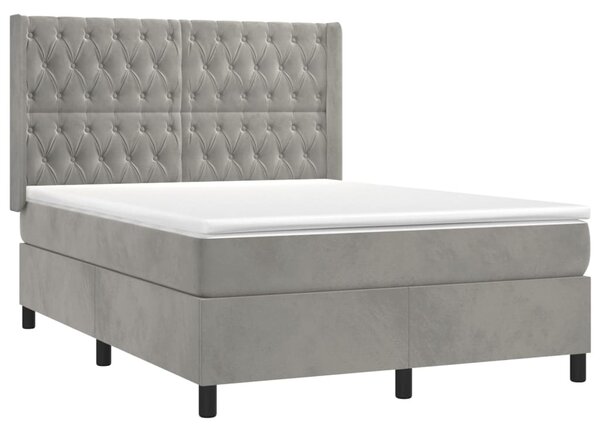 Box spring postel s matrací a LED světle šedá 140x190 cm samet 3139739