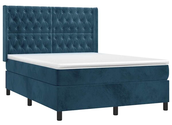 Box spring postel s matrací a LED tmavě modrá 140x190 cm samet 3139743