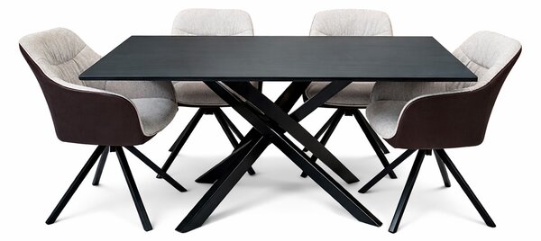 Vikio Jídelní set pro 4 osoby 180x90 cm černý, krémová látka VJS208-4K