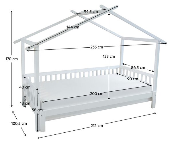 Montessori dětská postel 90 x 200 cm s přistýlkou Katsav 1 (bílá) (s rošty)