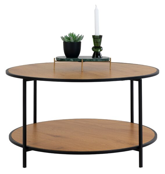 House Nordic Konferenční stolek Vita (Kulatý konferenční stolek s černým rámem a deskou v dubovém vzhledu Ø80x45 cm)