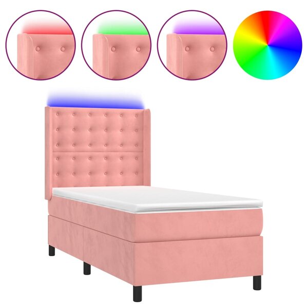 Box spring postel s matrací a LED růžová 90x190 cm samet 3139780