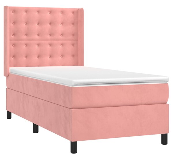 Box spring postel s matrací a LED růžová 90x190 cm samet 3139780