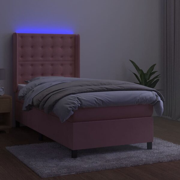Box spring postel s matrací a LED růžová 90x190 cm samet 3139780