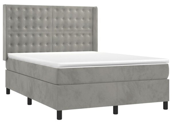 Box spring postel s matrací a LED světle šedá 140x190 cm samet 3139799