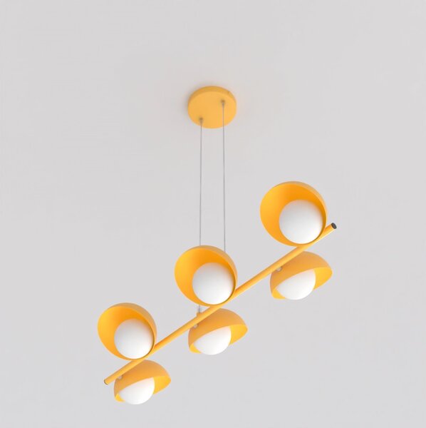 Závěsné svítidlo BOOM 6 – oranžové, bílé sklo, 6× G9, šířka 88 cm