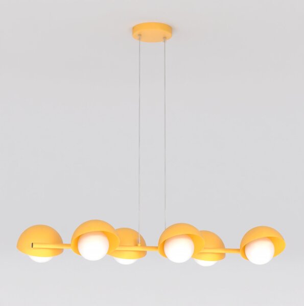 Závěsné svítidlo BOOM 6 – oranžové, bílé sklo, 6× G9, šířka 88 cm