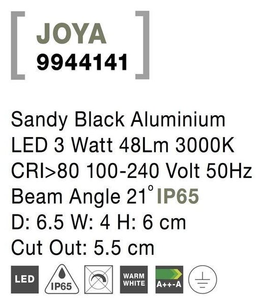 NV 9944141 Venkovní zapuštěné svítidlo do zdi JOYA černý hliník LED 3W 3000K 100-240V 21st. IP65 - NOVA LUCE