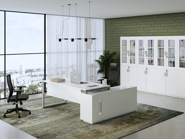 Kancelářský stůl s kontejnerem a komodou Houseland Prime Home 03 160 cm bílý
