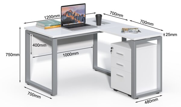Rohový kancelářský stůl s kontejnerem Houseland Prime Home 01 120 cm bílý